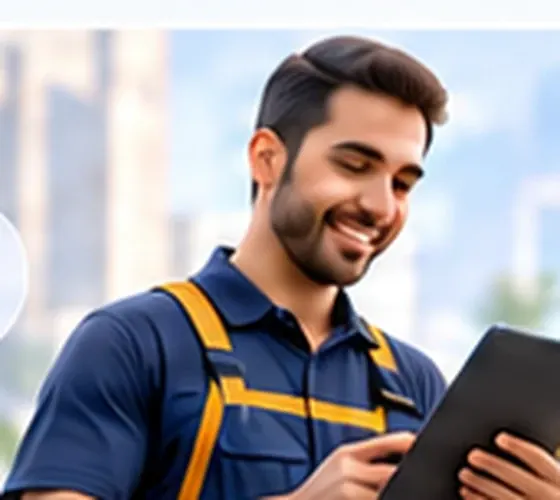 متخصص خدمات در حال بررسی درخواست با تبلت